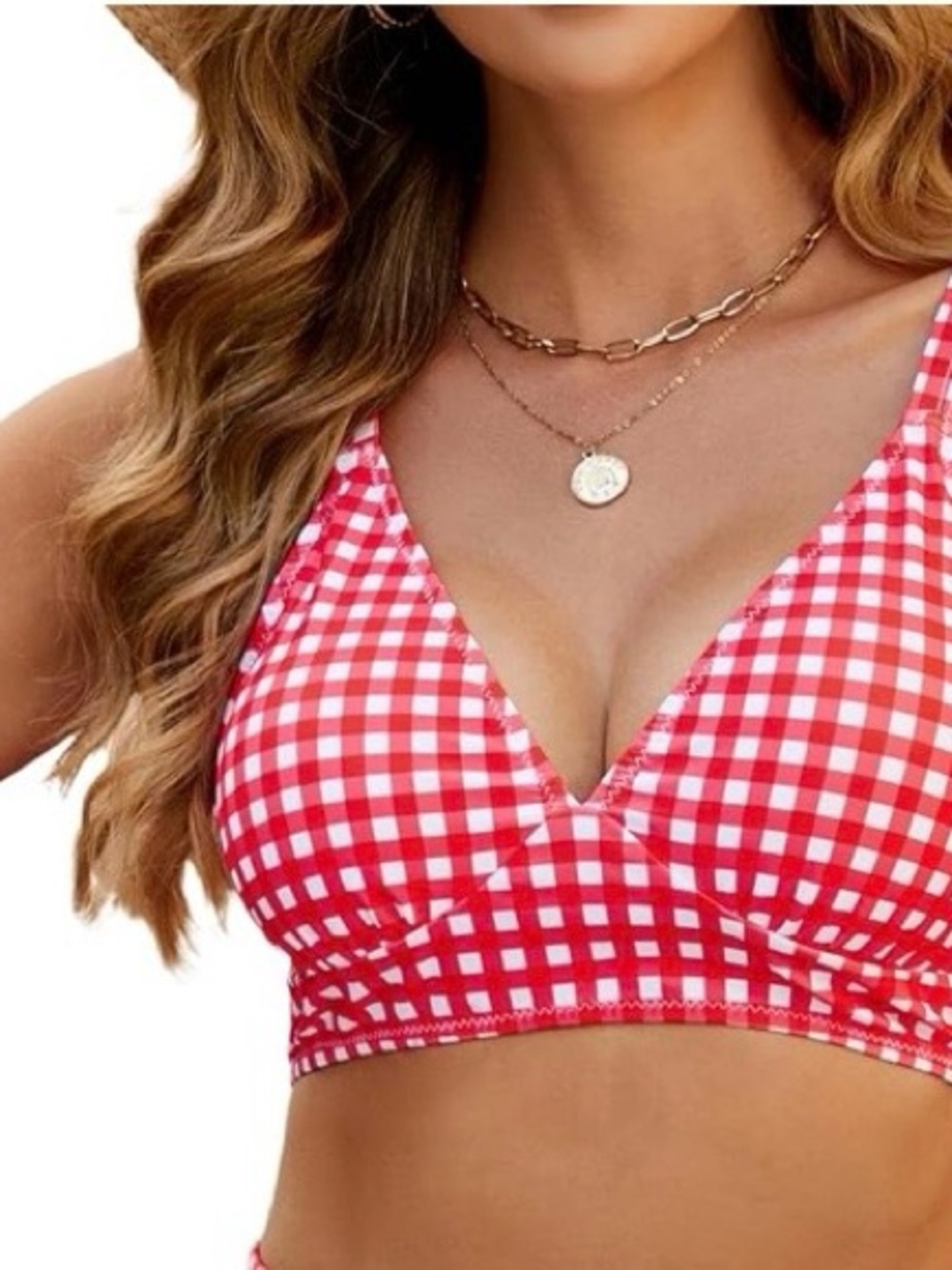 Blooming jelly Red Gingham V-Neck Bikini Top